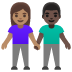 👩🏽‍🤝‍👨🏿 woman and man holding hands: medium skin tone, dark skin tone display on Google